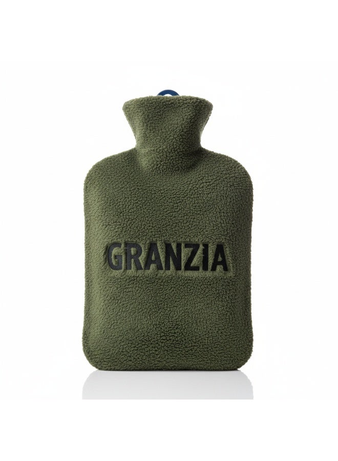 Granzia Hot water bottle with a soft velvet cover, suitable for warmth and comfort while sitting or sleeping. - Image 1